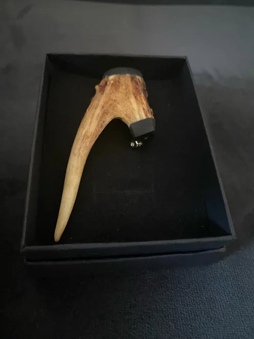 Horn tipped antler kilt pins